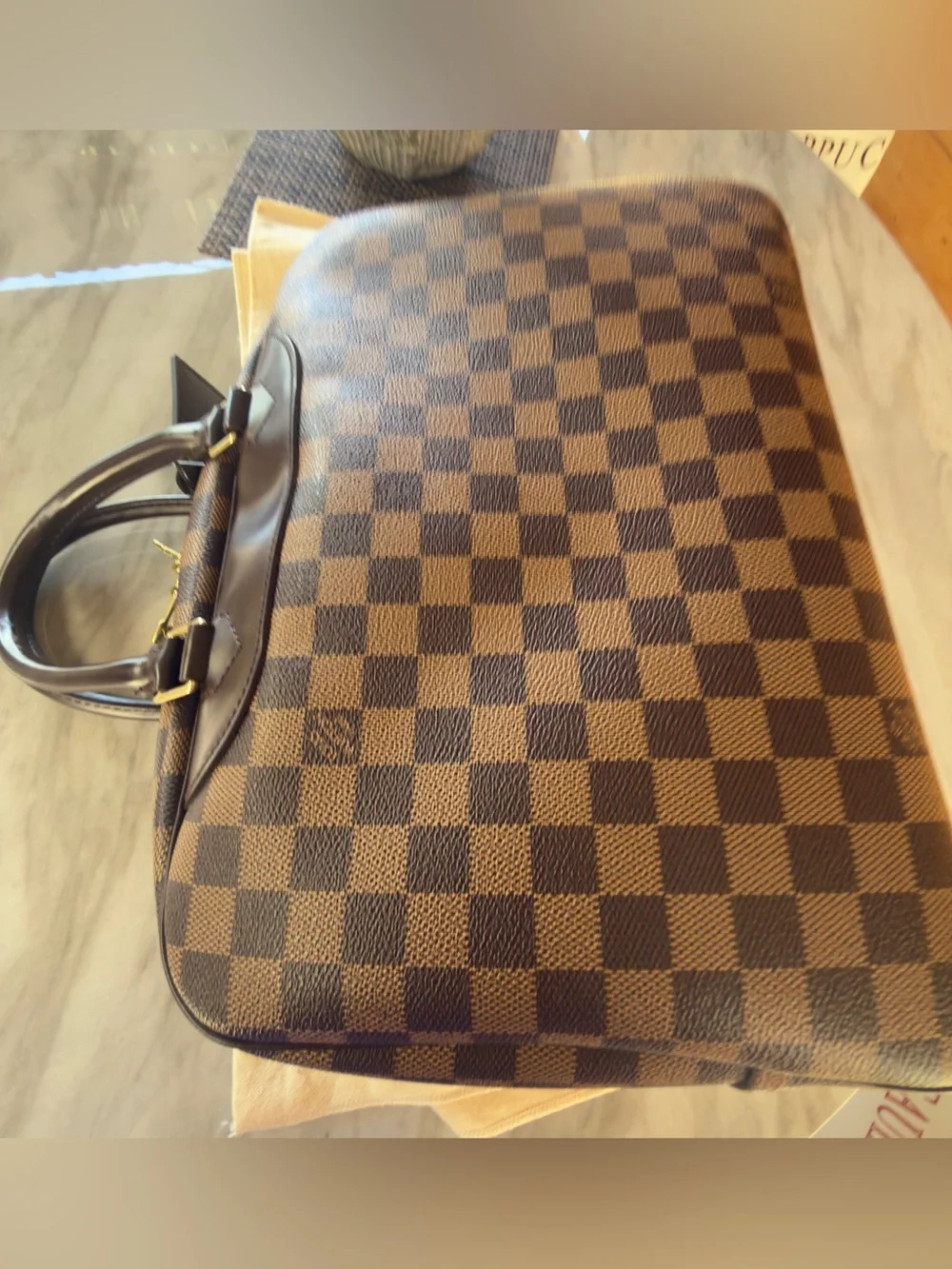 Louis Vuitton Brown Damier Ebene Checkered Briefcase with Gold Hardware